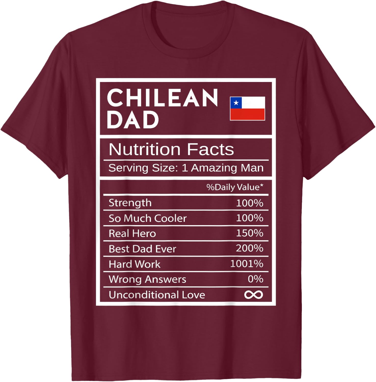 Chilean Dad Nutrition Facts National Pride Gift Dad T-Shirt - T-Shirt | Maroon
