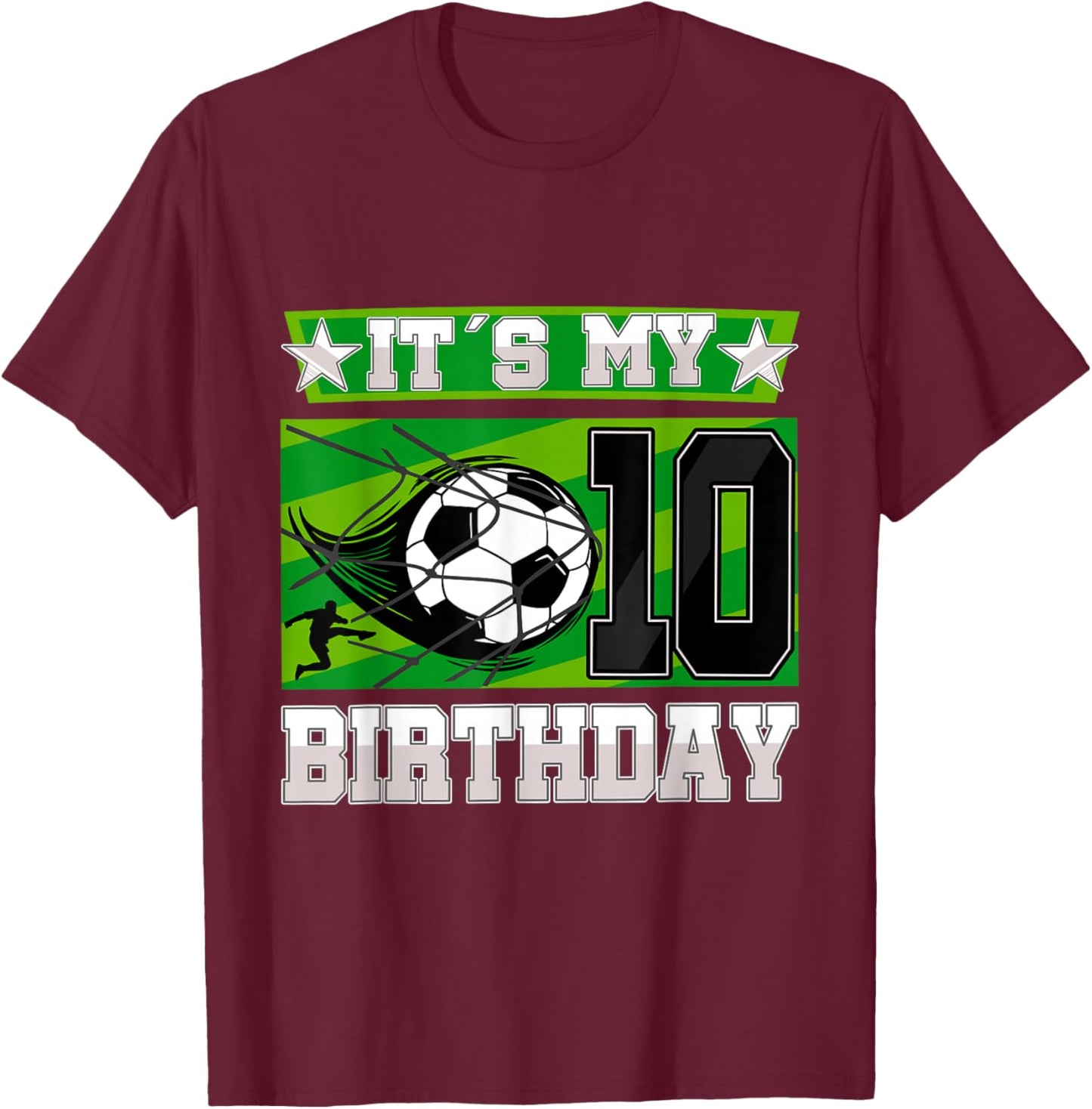 Soccer Birthday Party - 10th Birthday Boy 10 Years Old T-Shirt - T-Shirt | Maroon