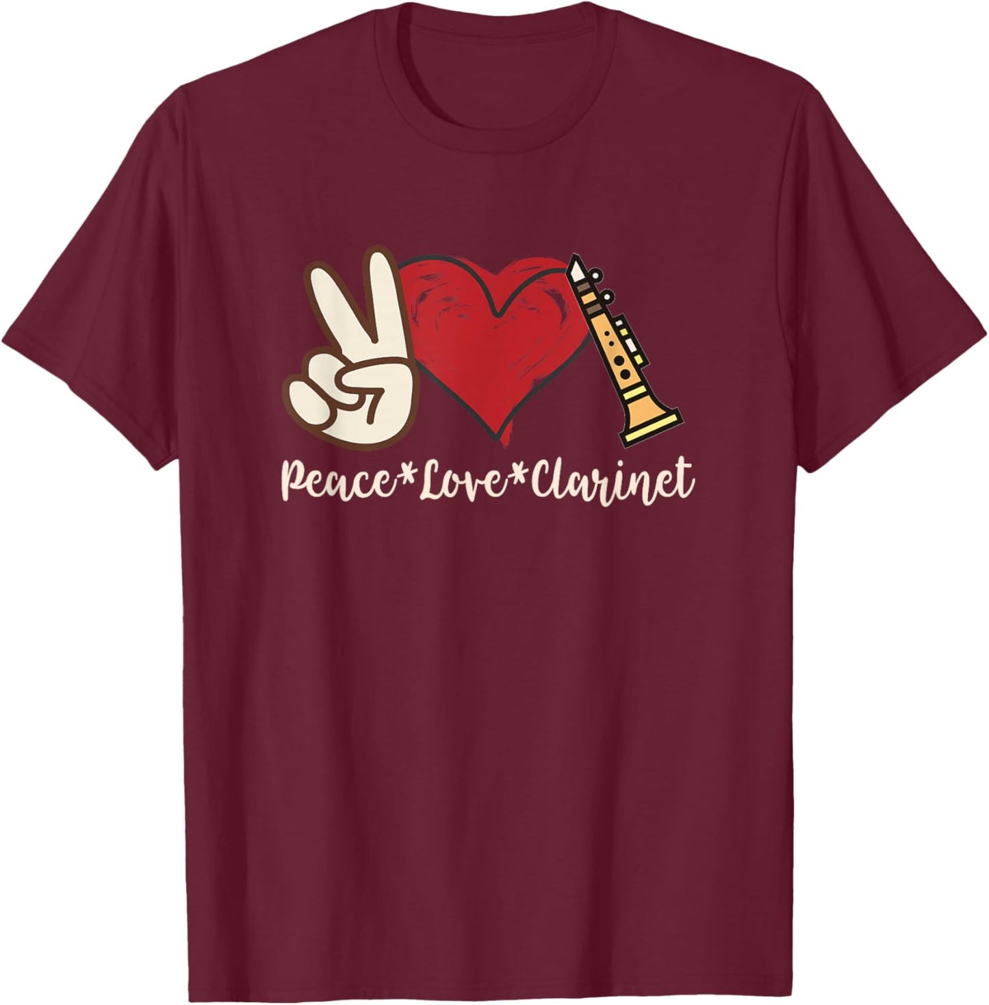 Peace Love Clarinet T-Shirt - T-Shirt | Maroon