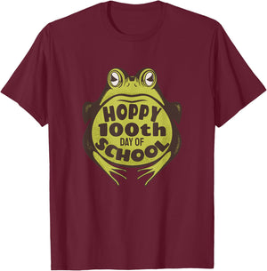 100th Day of School Frog Shirt - 100 Days of School T-Shirt - T-Shirt | Maroon
