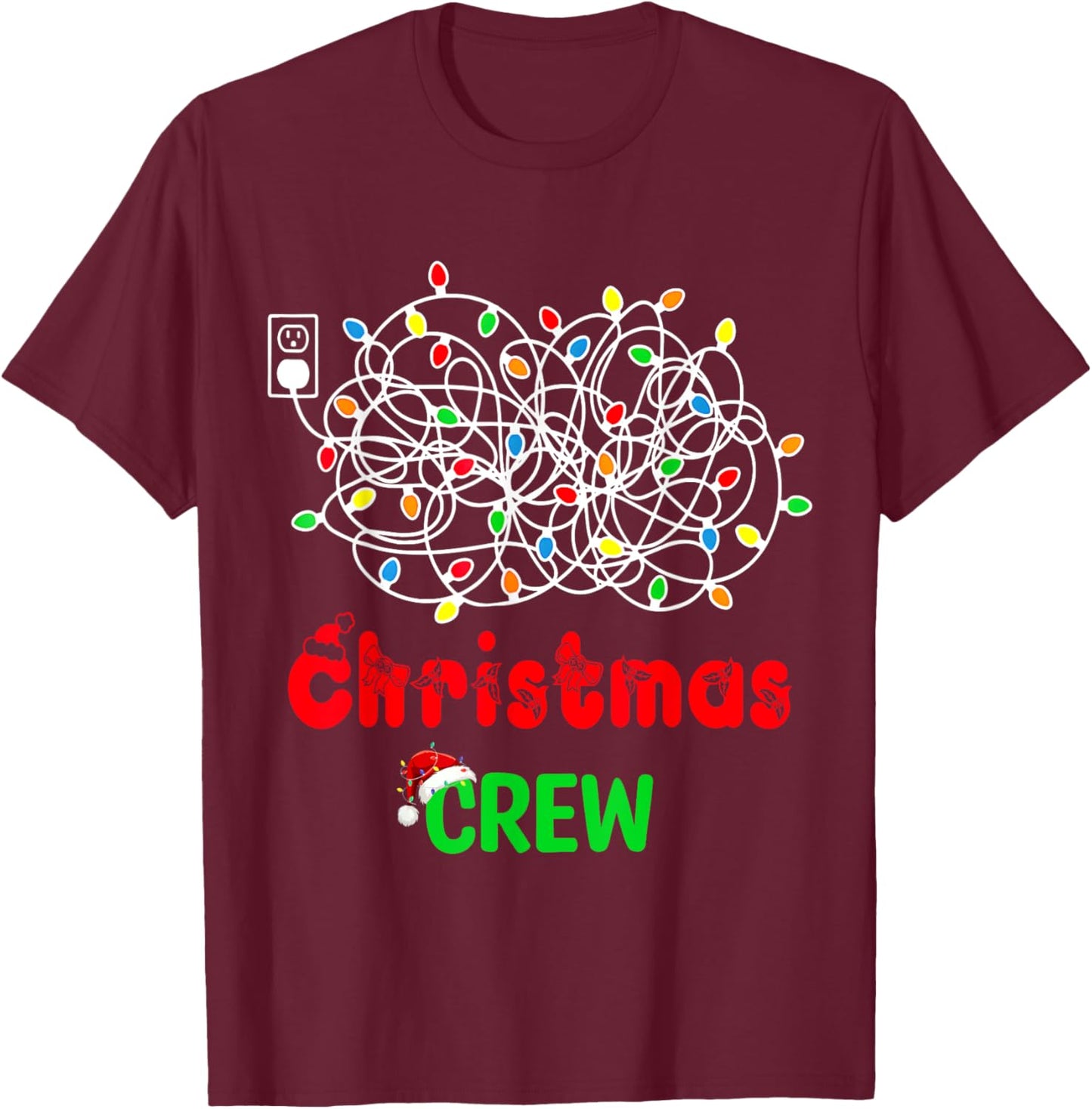 Christmas Crew Xmas Lights Pajama Happy Holiday Boy Girl T-Shirt - T-Shirt | Maroon