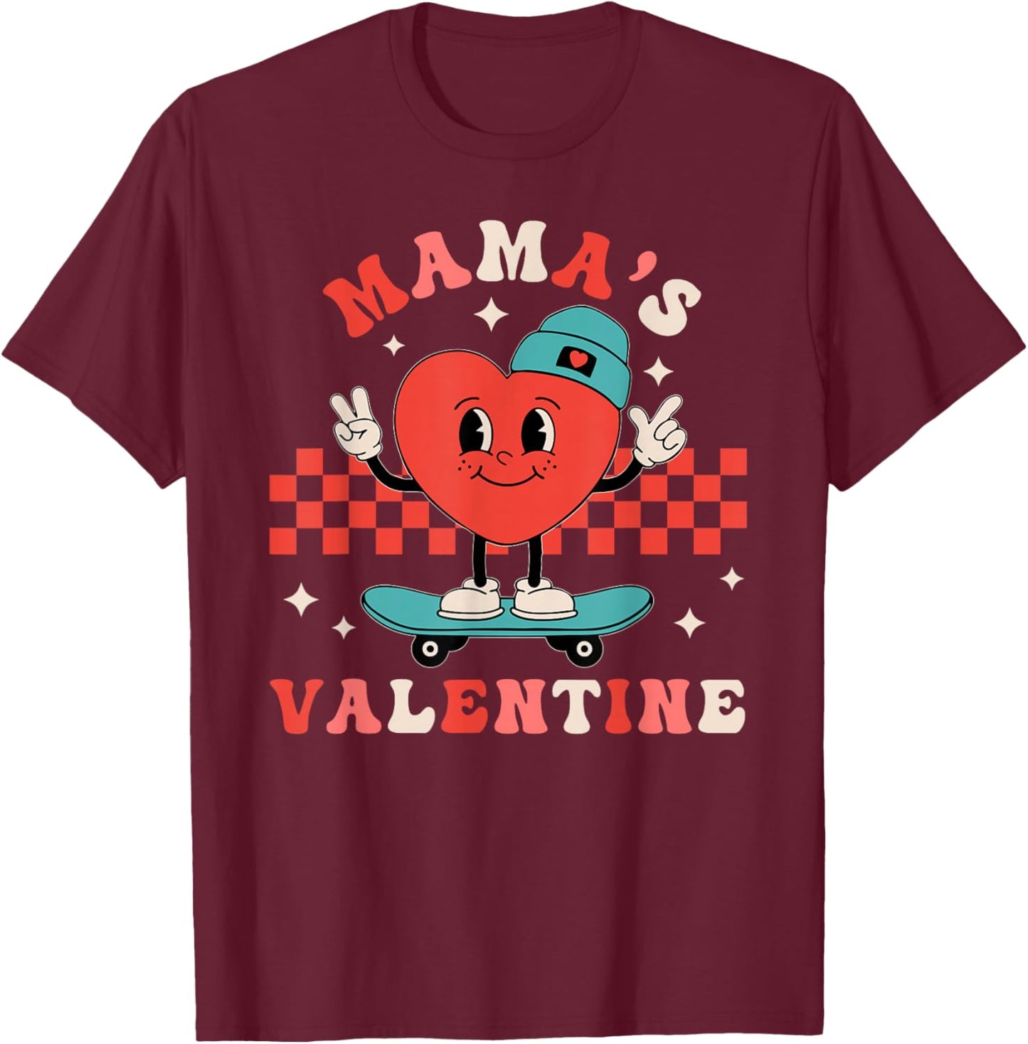 Retro Heart Mama's Valentine Mom for Boys Girls Kids Toddler T-Shirt - T-Shirt | Maroon