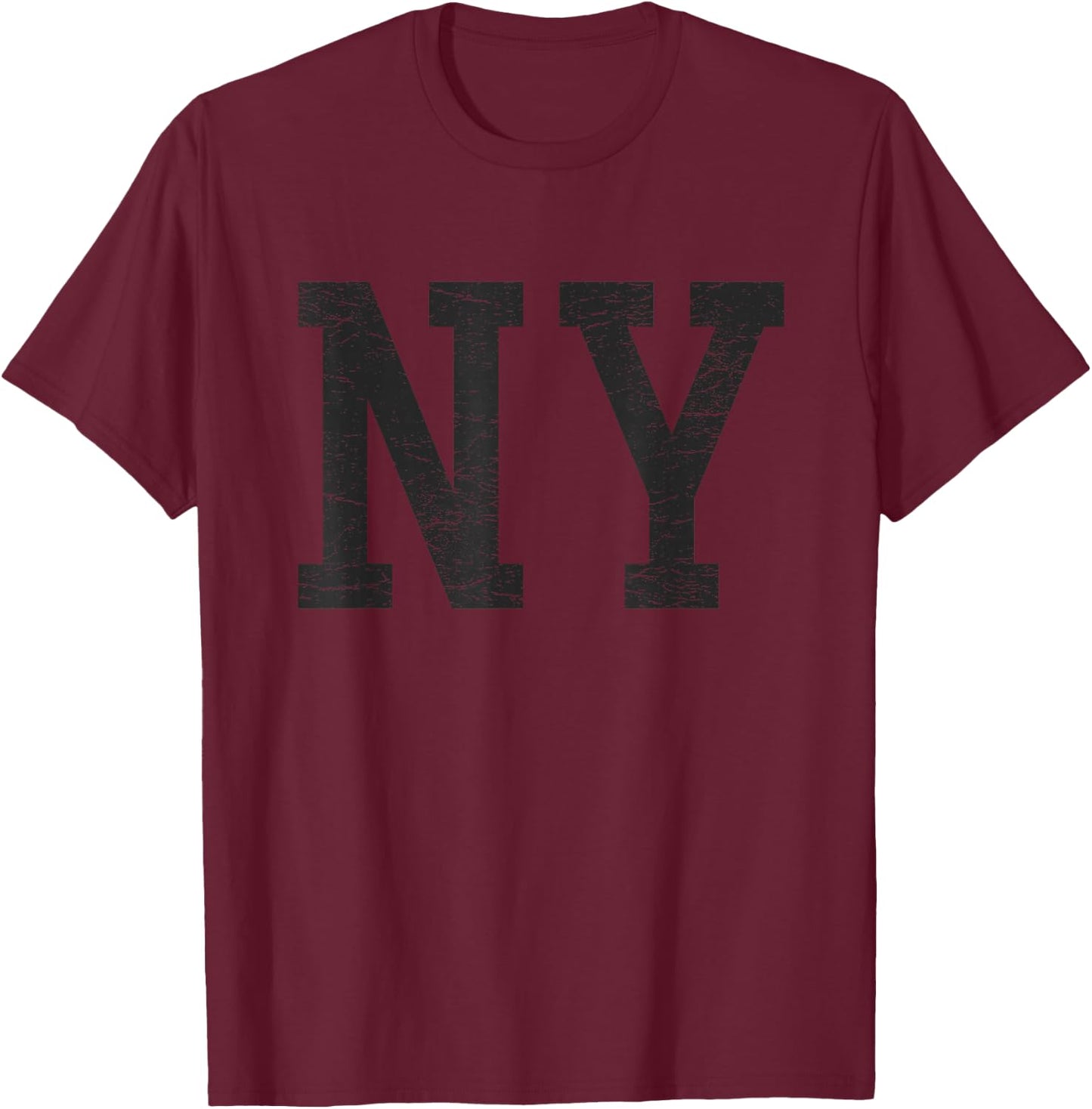 New York Women Men | Black Text Distressed Graphic NY T-Shirt - T-Shirt | Maroon