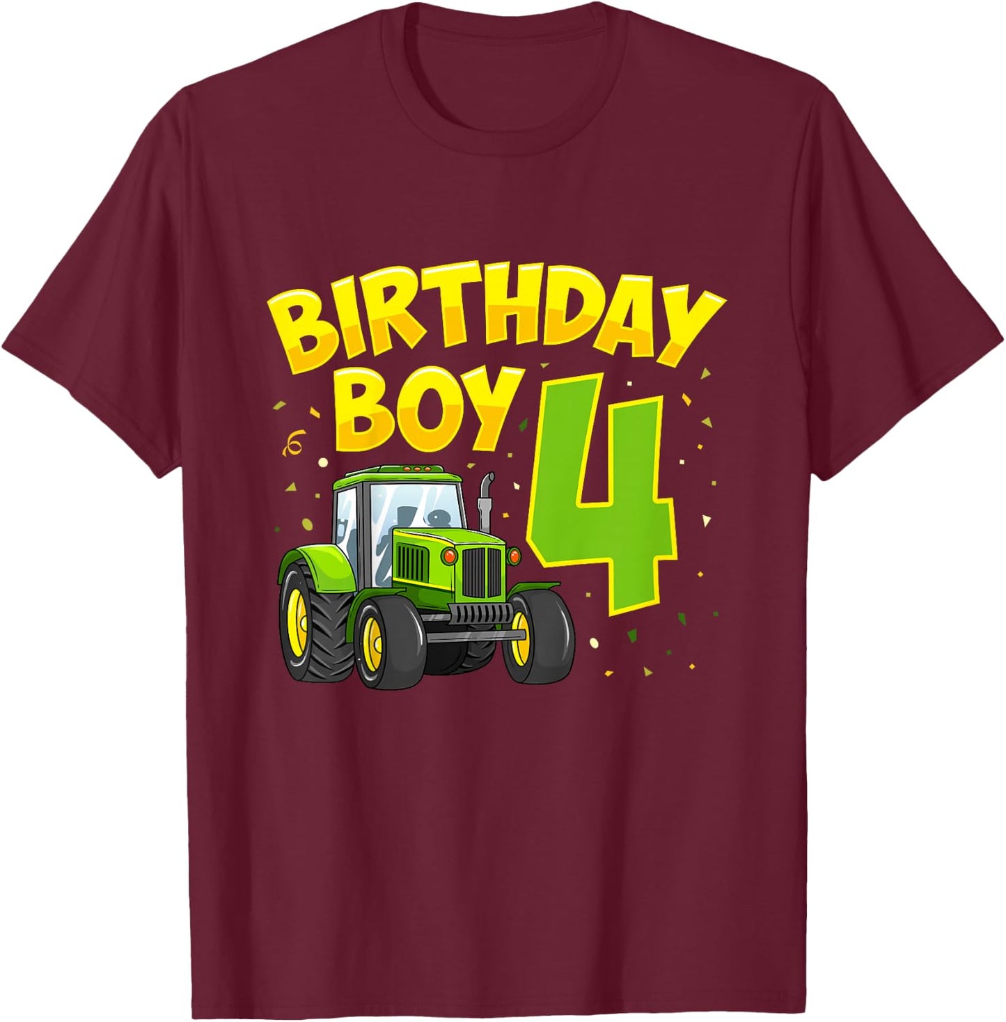 Kids 4th Birthday Boy 4 Year Old Farm Truck Tractor Party T-Shirt - T-Shirt | Maroon