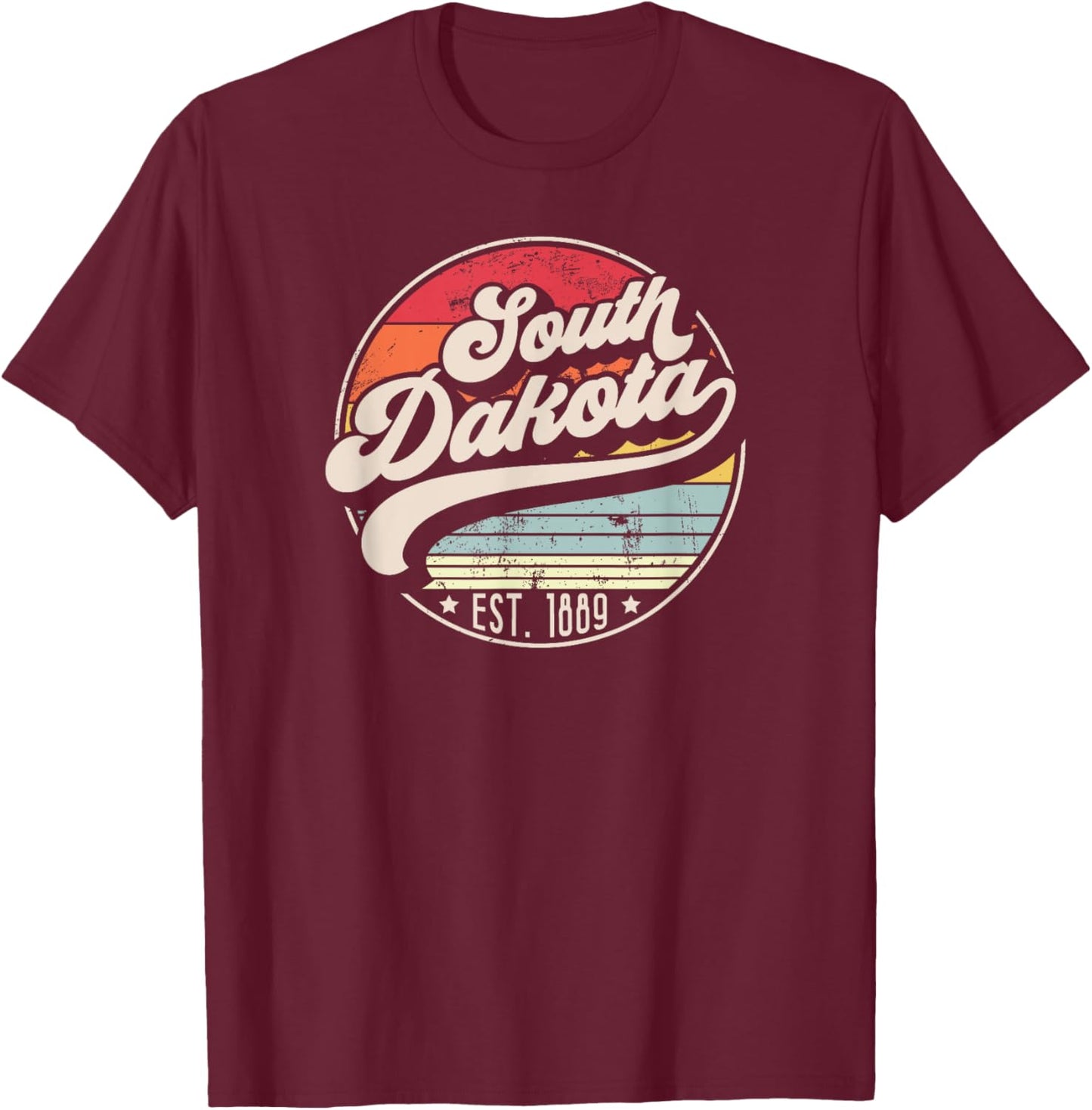 Retro South Dakota Home State SD Cool 70s Style Sunset T-Shirt - T-Shirt | Maroon