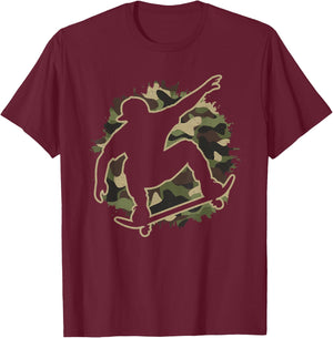 Skater Camouflage Skateboard Camo Skating Lover Men Boys T-Shirt - T-Shirt | Maroon
