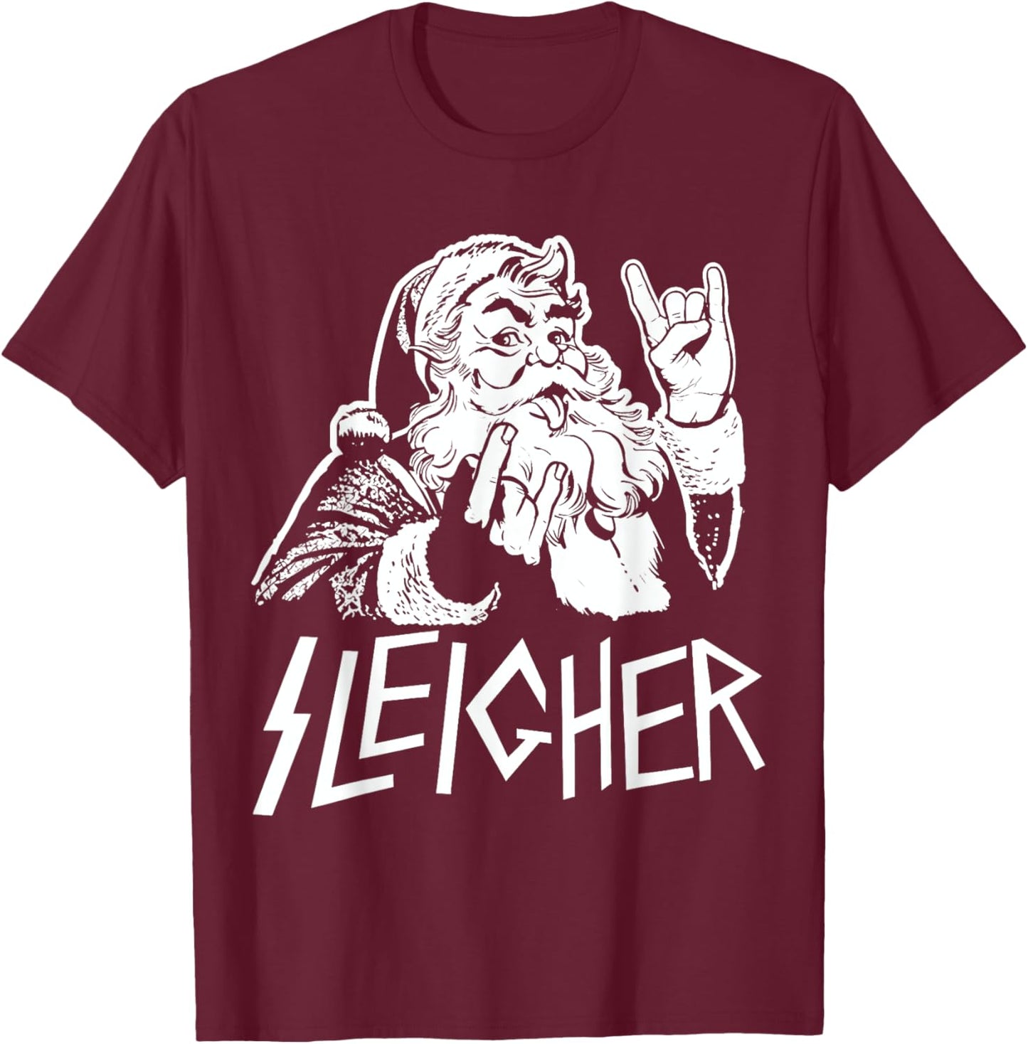 Sleigher Heavy Metal Santa Claus Rock On Goth Christmas T-Shirt - T-Shirt | Maroon
