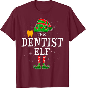 The Dentist Elf Group Matching Family Christmas Funny Tooth T-Shirt - T-Shirt | Maroon
