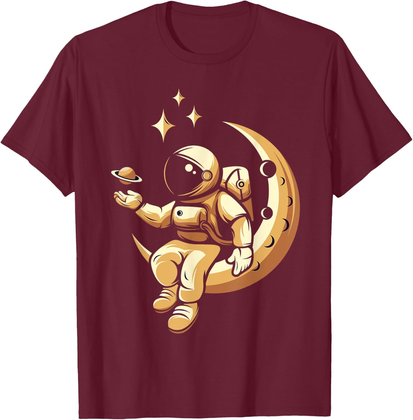 Moon Outer Space Planets Astronaut T-Shirt - T-Shirt | Maroon