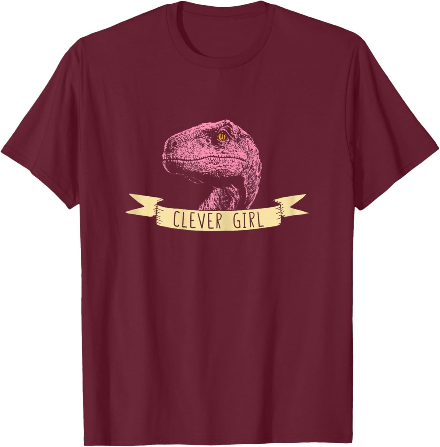 Clever Girl Pink Raptor for Adolescent Girls Dino T-Shirt - T-Shirt | Maroon