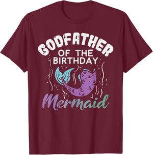 Godfather Of The Birthday Mermaid Family Matching Party Gift T-Shirt - T-Shirt | Maroon