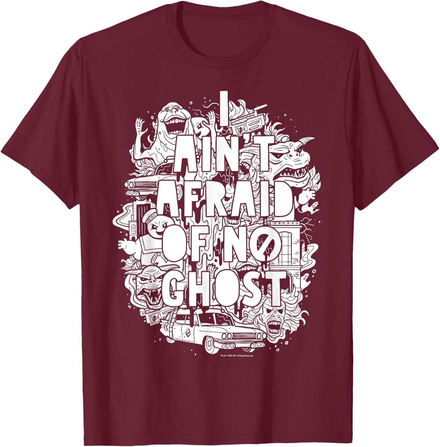 Ghostbusters Ain't Afraid Collage Poster Graphic T-Shirt - T-Shirt | Maroon