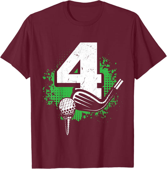 Kids 4th Birthday Boy Golf Player Golf 4 Years Old T-Shirt - T-Shirt | Maroon