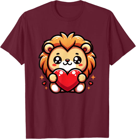 Lion Funny Valentines Heart Lover Men Women Kids T-Shirt - T-Shirt | Maroon
