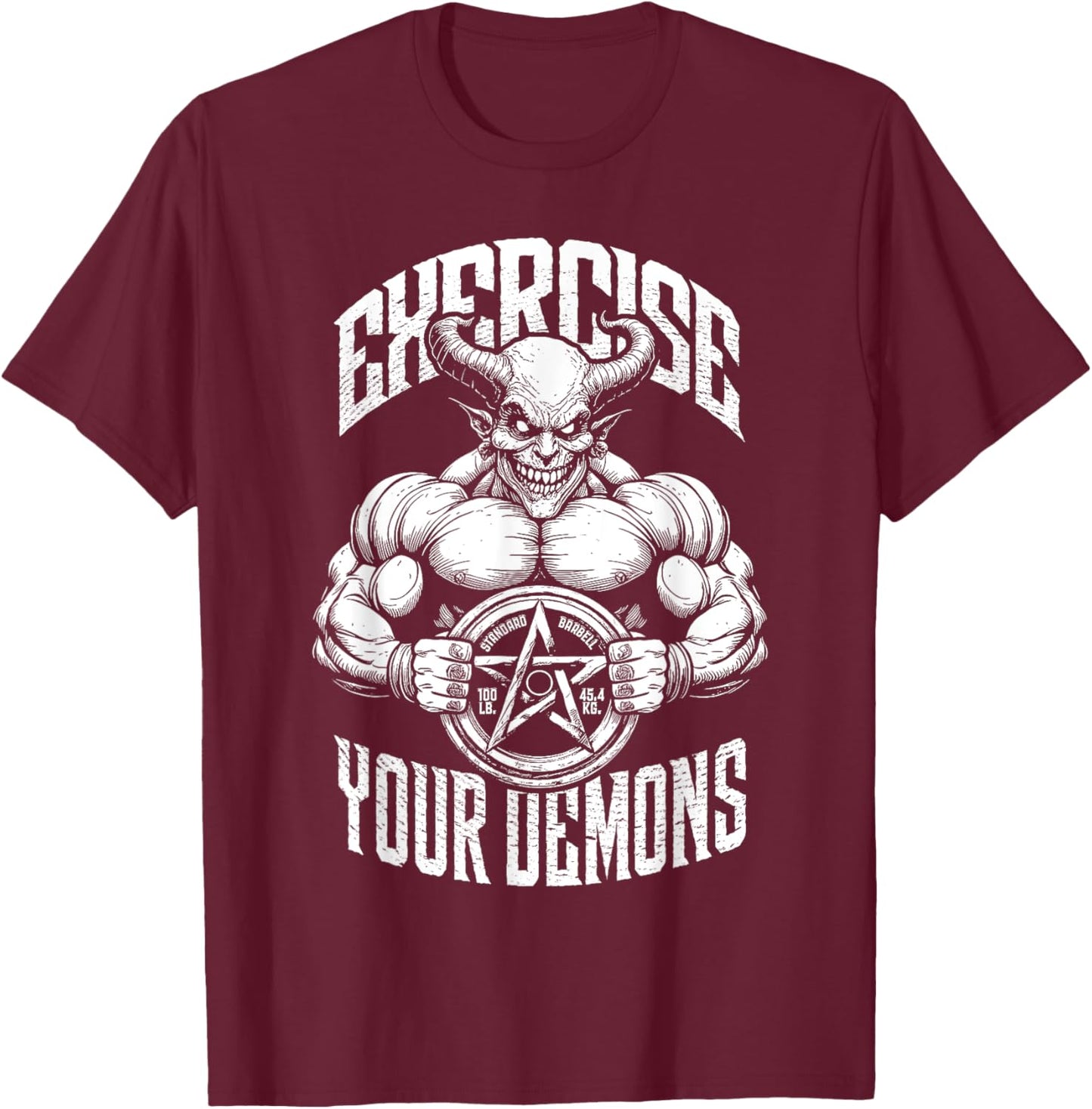 Exercise Your Demons Funny Gym Satanic Gothic Devil Workout T-Shirt - T-Shirt | Maroon