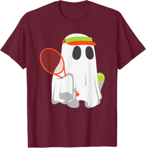 Funny Halloween Tennis Player Ghost Men Women Kids Matching T-Shirt - T-Shirt | Maroon