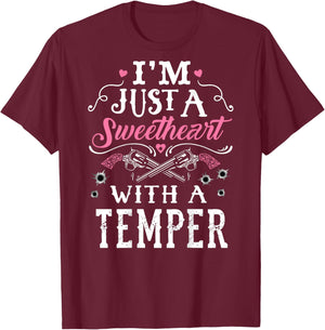 I'm Just A Sweetheart With A Temper Guns Heart Girls T-Shirt - T-Shirt | Maroon