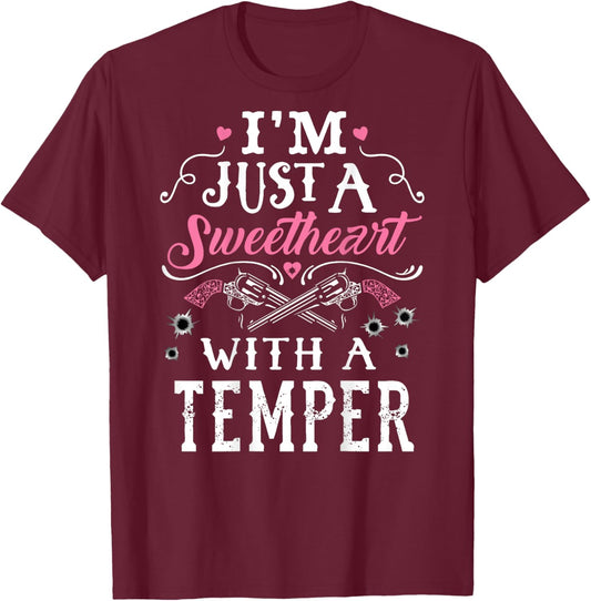 I'm Just A Sweetheart With A Temper Guns Heart Girls T-Shirt - T-Shirt | Maroon