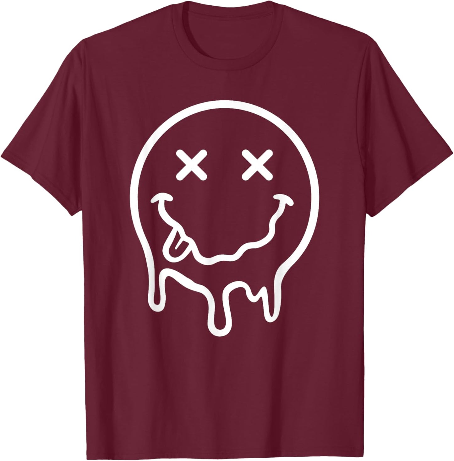 Melting Smile Face Funny Smiling Melted Dripping Face Cute T-Shirt - T-Shirt | Maroon