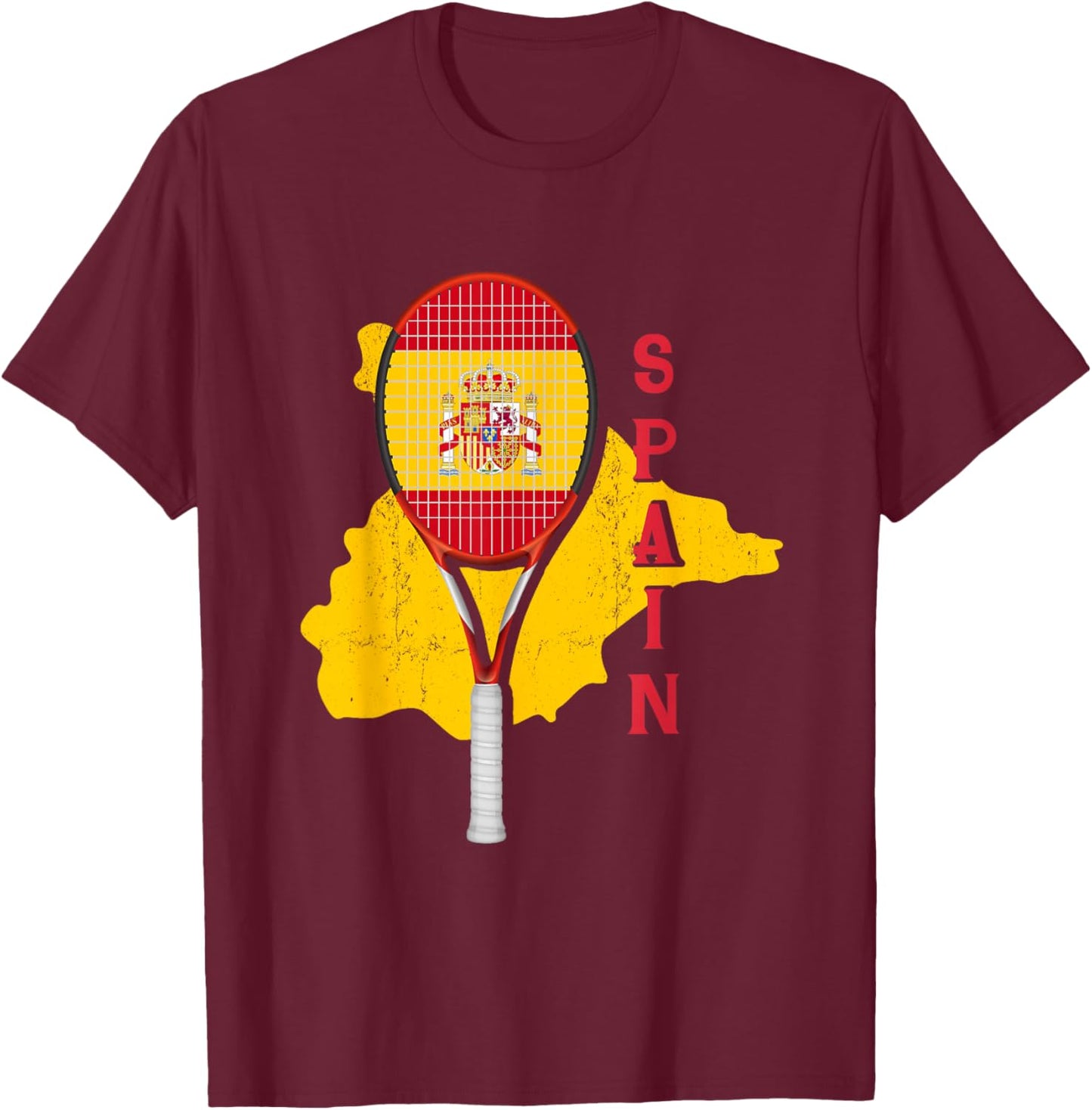 Spain Flag Tennis | Court Racket Ball | Tennis Player T-Shirt - T-Shirt | Maroon