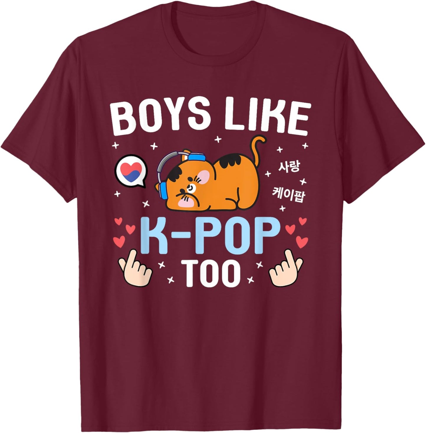 Boys Like K-Pop Too Cute Kawaii Cat Korean Music Kids K-Pop T-Shirt - T-Shirt | Maroon