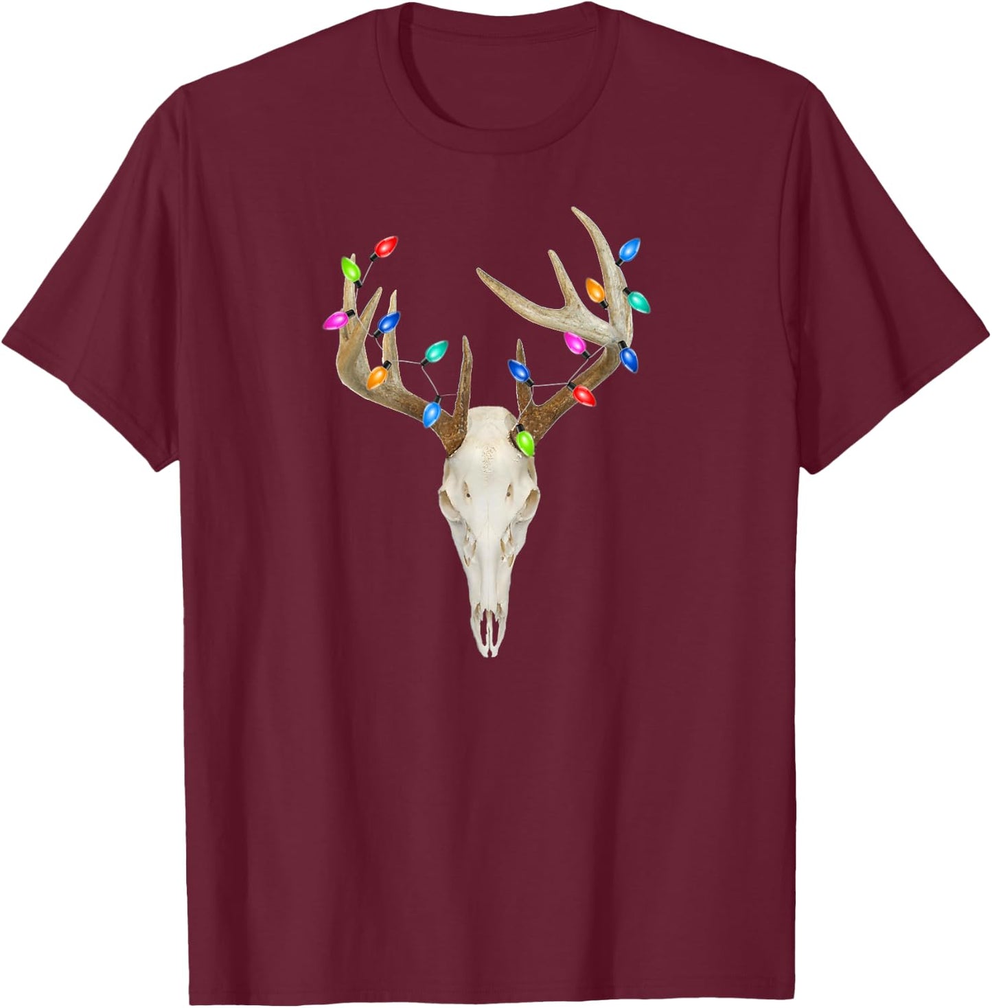 Deer Skull Hunting Christmas Whitetail Buck T-Shirt - T-Shirt | Maroon