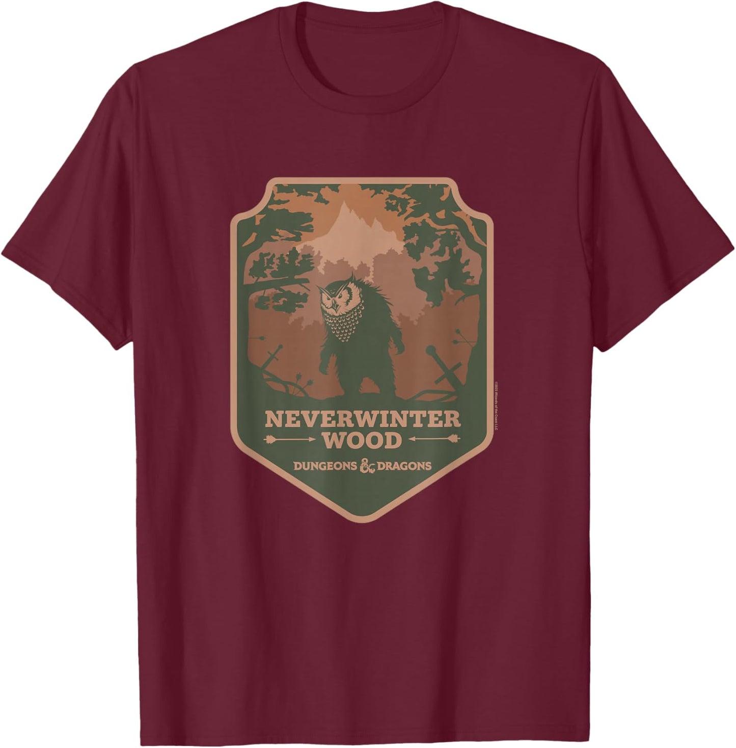 Dungeons & Dragons Owlbear Neverwinter Wood Logo T-Shirt - T-Shirt | Maroon