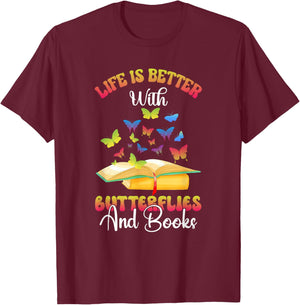 Butterflies And Books Butterfly Reading Quote T-Shirt - T-Shirt | Maroon