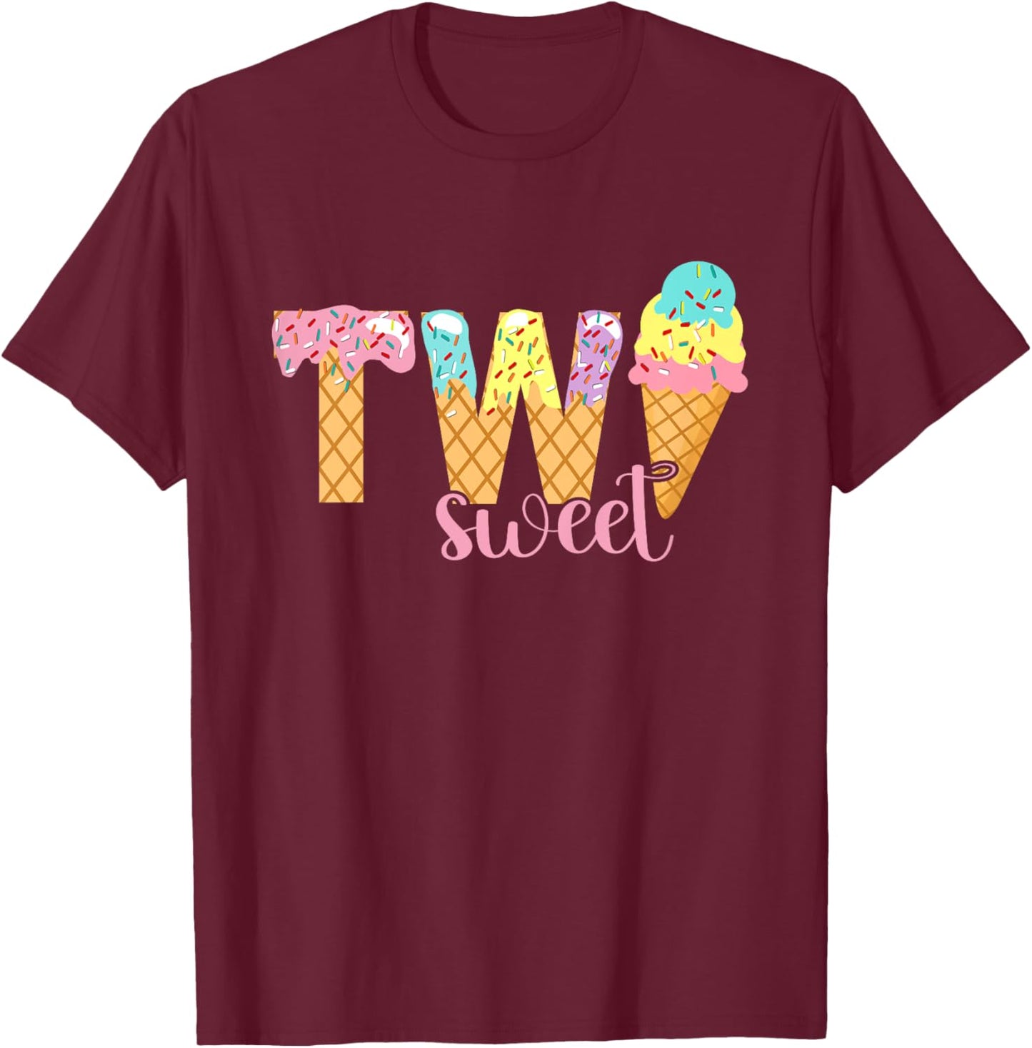 Two Sweet Birthday Shirt Girl 2 Ice Cream 2nd Birthday T-Shirt - T-Shirt | Maroon