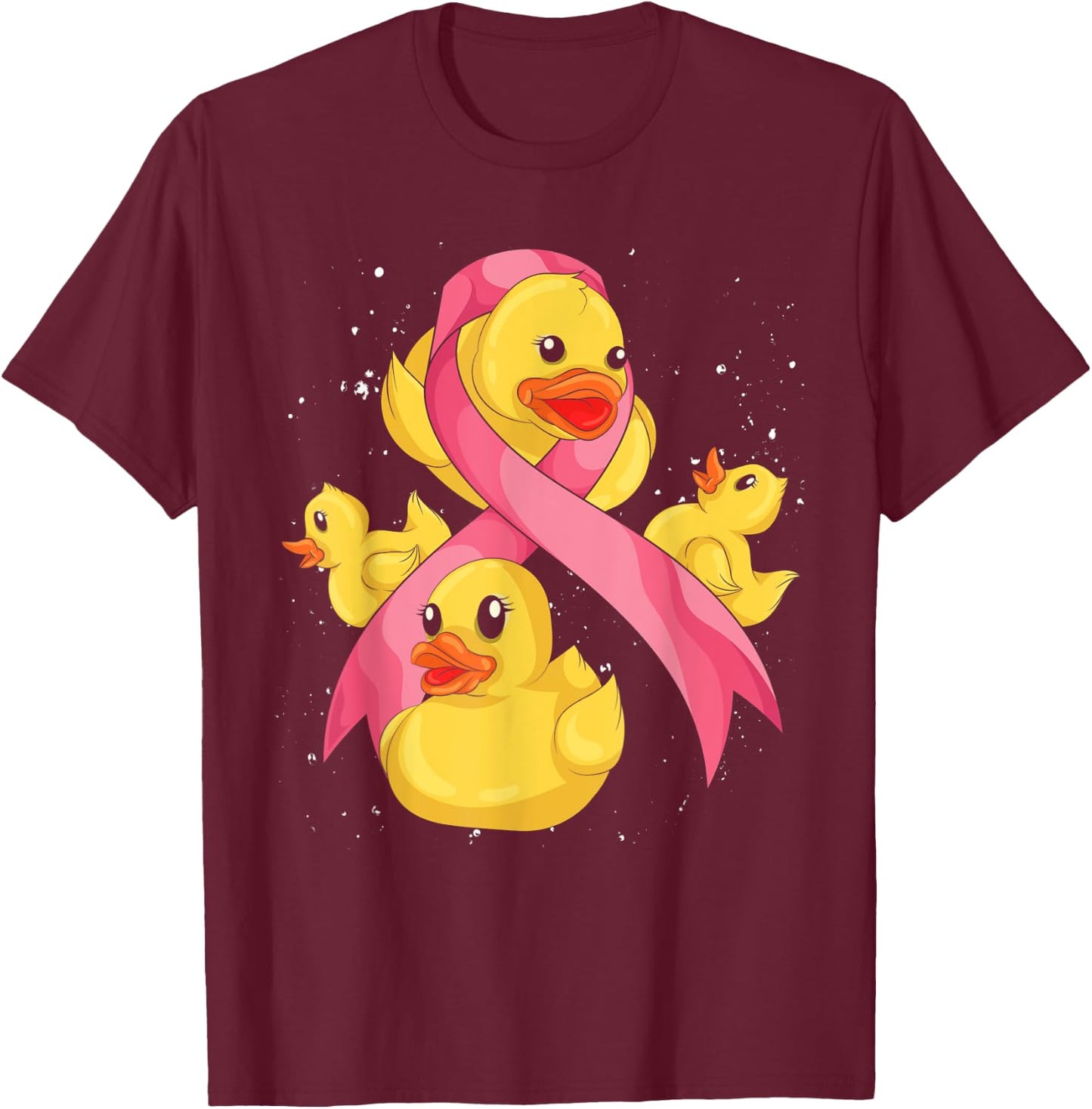 Cute Rubber Duck Duckie Pink Ribbon Breast Cancer Awareness T-Shirt - T-Shirt | Maroon