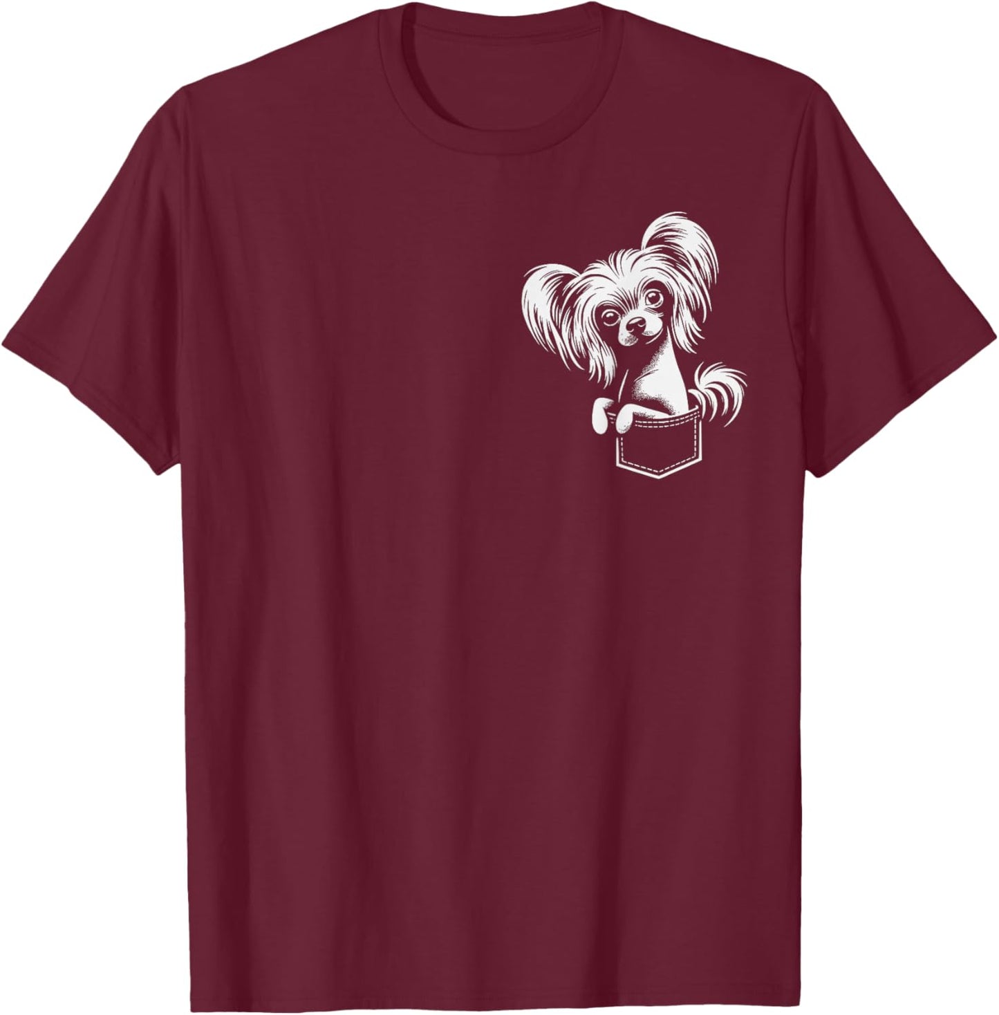 Cute Chinese Crested Dog Peeking Graphic Design , Small, Black T-Shirt - T-Shirt | Maroon