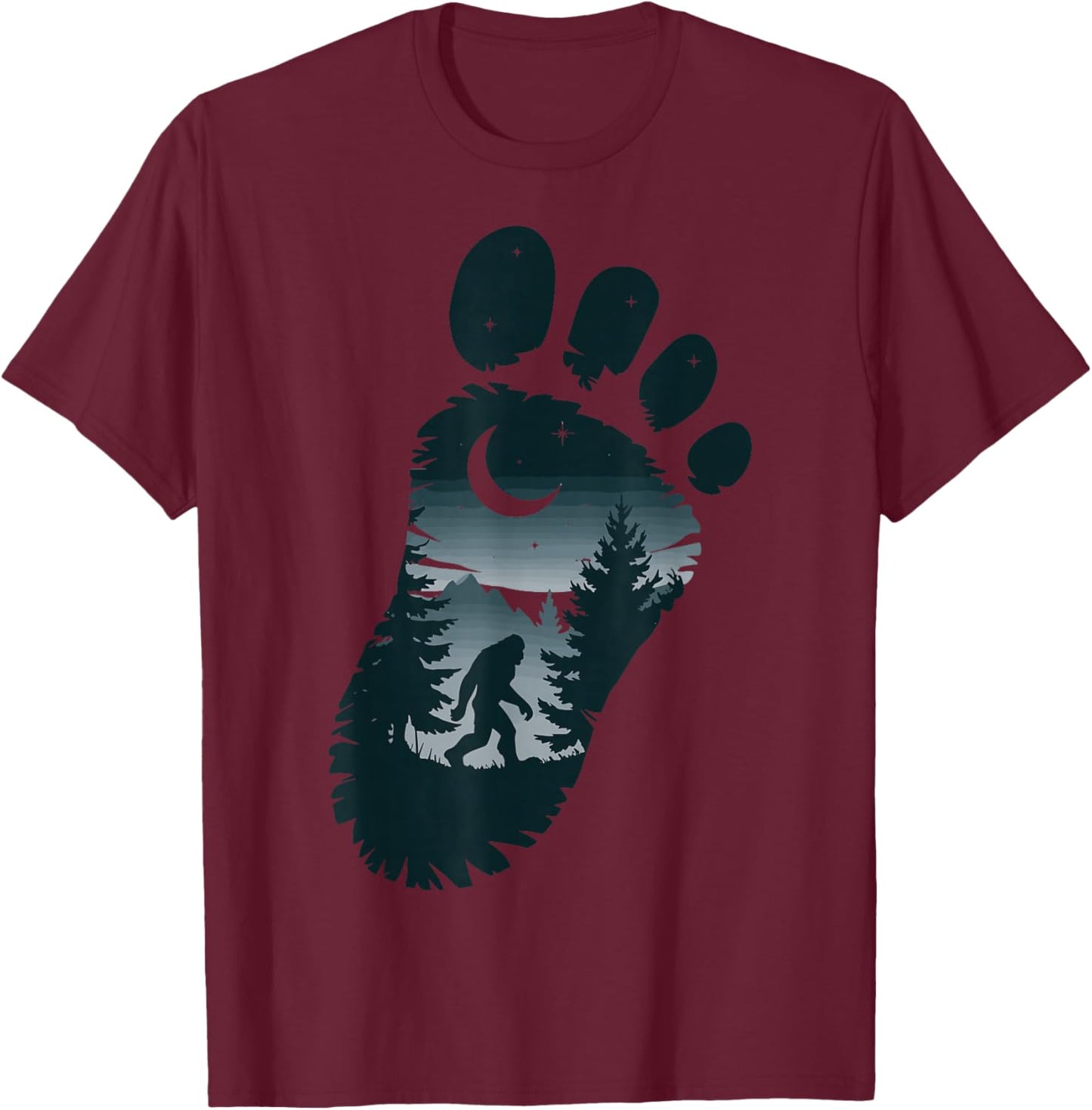 Bigfoot Footprint Mythology T-Shirt - T-Shirt | Maroon