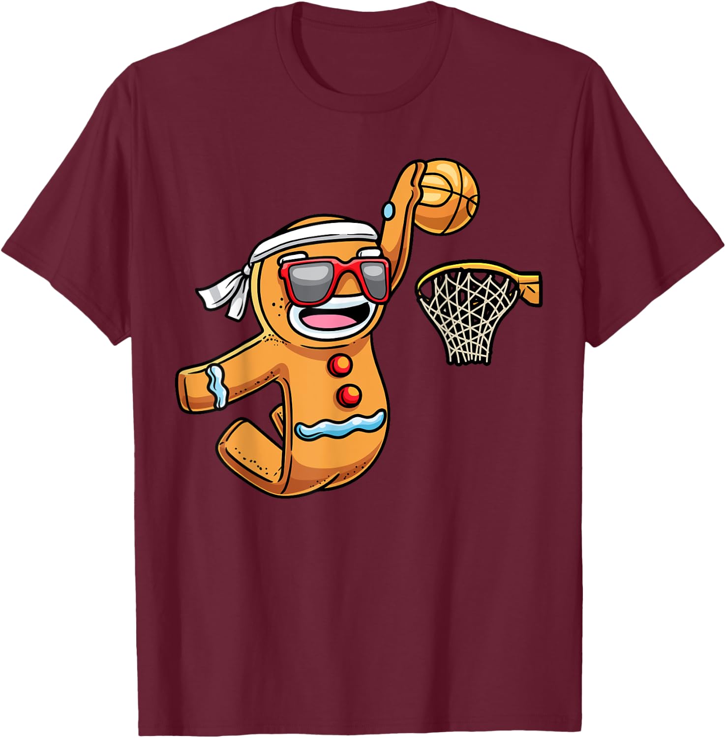 Gingerbread Man Playing Basketball Christmas Xmas Kids T-Shirt - T-Shirt | Maroon