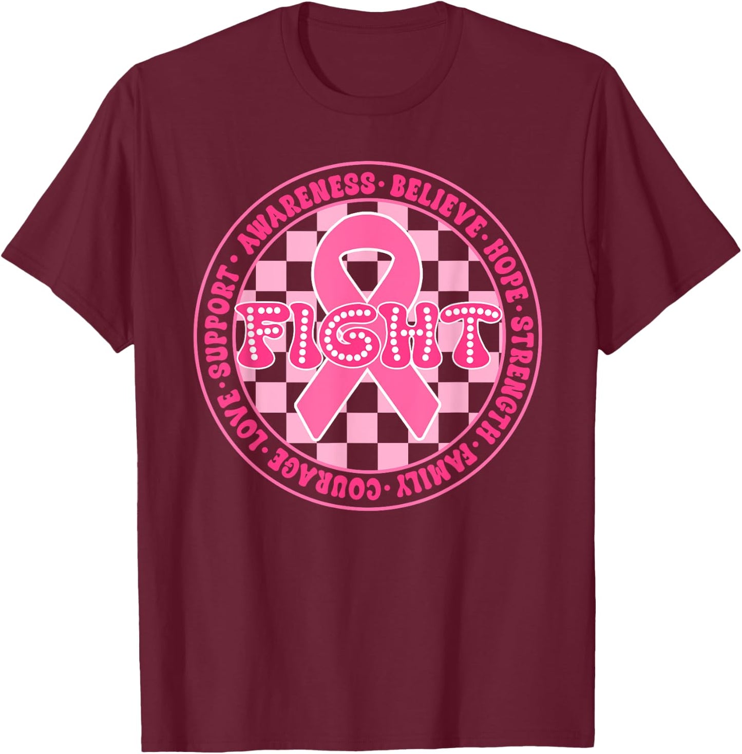 Faith Hope Love Pink Ribbon Breast Cancer Awareness Month T-Shirt - T-Shirt | Maroon