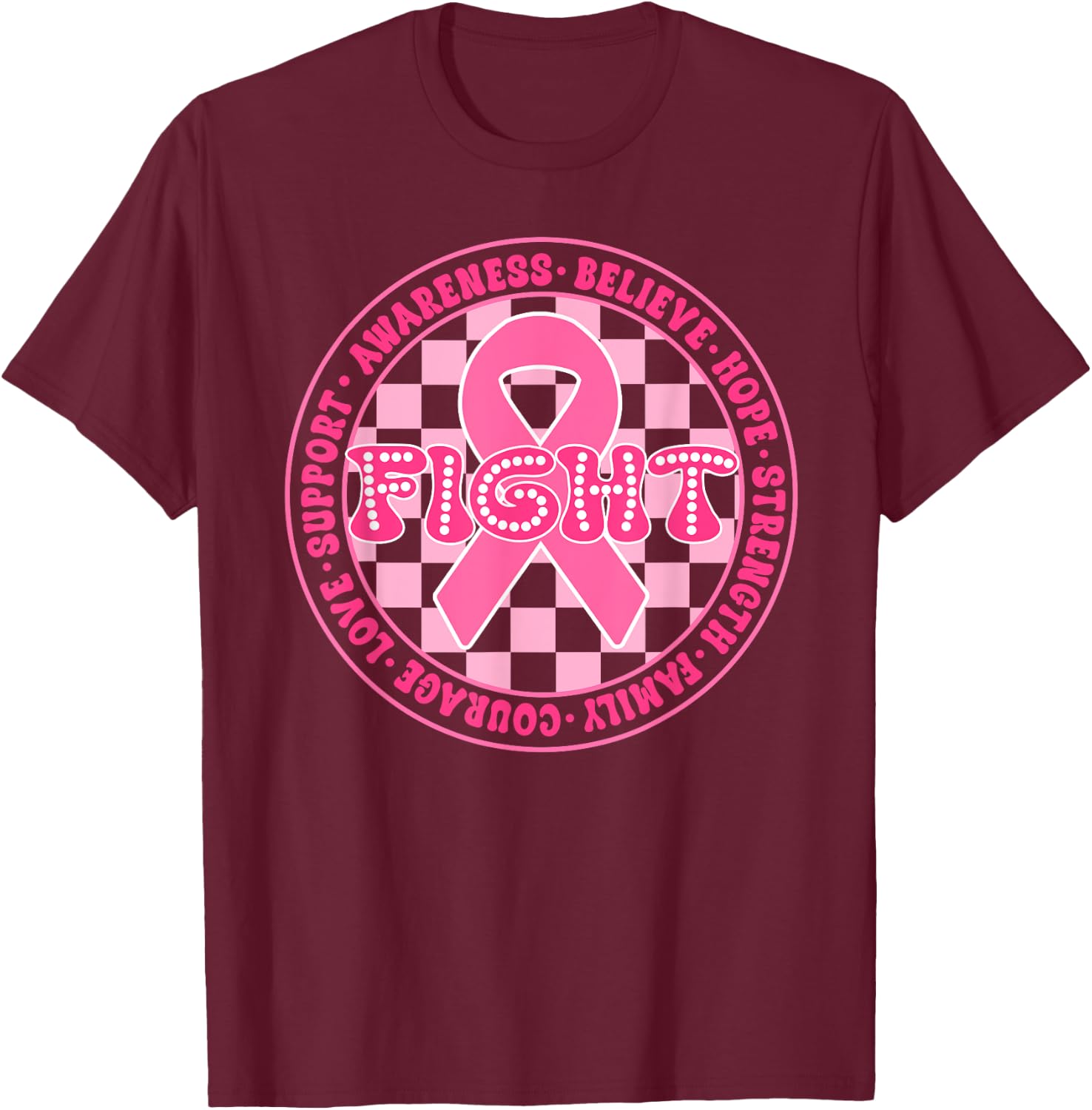 Faith Hope Love Pink Ribbon Breast Cancer Awareness Month T-Shirt - T-Shirt | Maroon