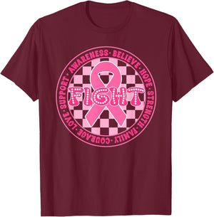 Faith Hope Love Pink Ribbon Breast Cancer Awareness Month T-Shirt - T-Shirt | Maroon
