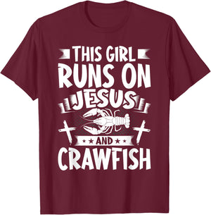 This Girl Runs on Jesus and Crawfish T-Shirt - T-Shirt | Maroon