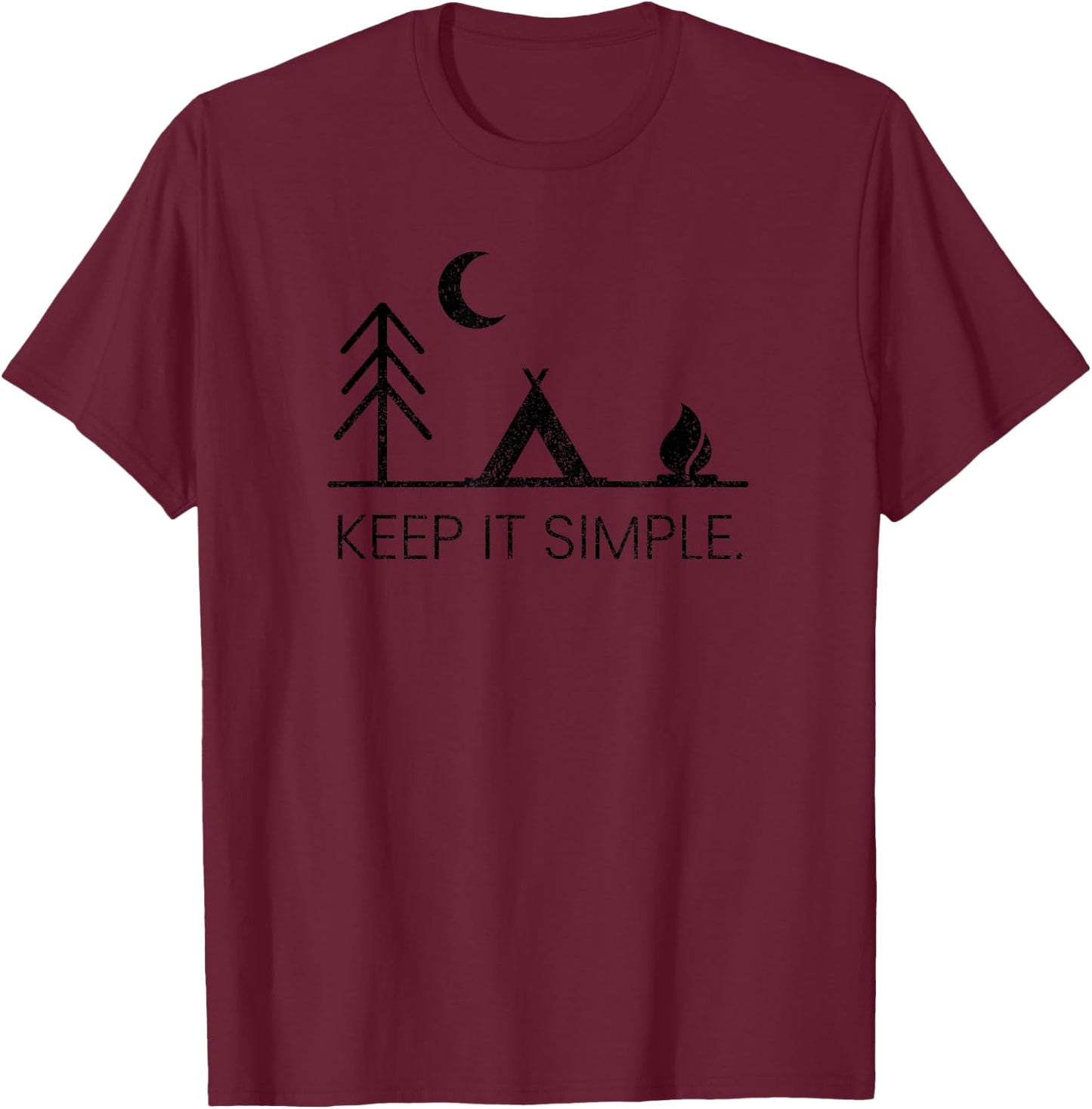 Camping - Minimalist Keep It Simple Outdoor Gift T-Shirt - T-Shirt | Maroon