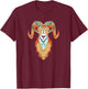 Artistic Big Horn Sheep Ram Head 80s Vibe Sketch Graphic T-Shirt - T-Shirt | Maroon