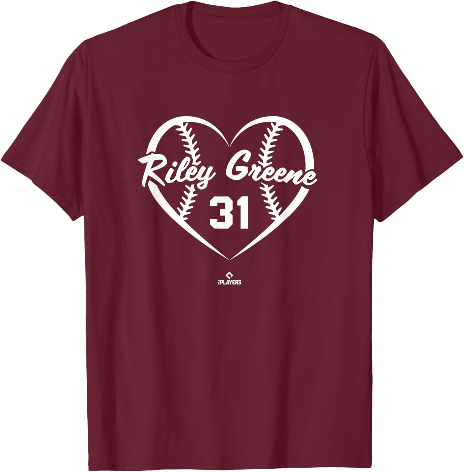 Baseball Heart Number Riley Greene Detroit MLBPA T-Shirt - T-Shirt | Maroon