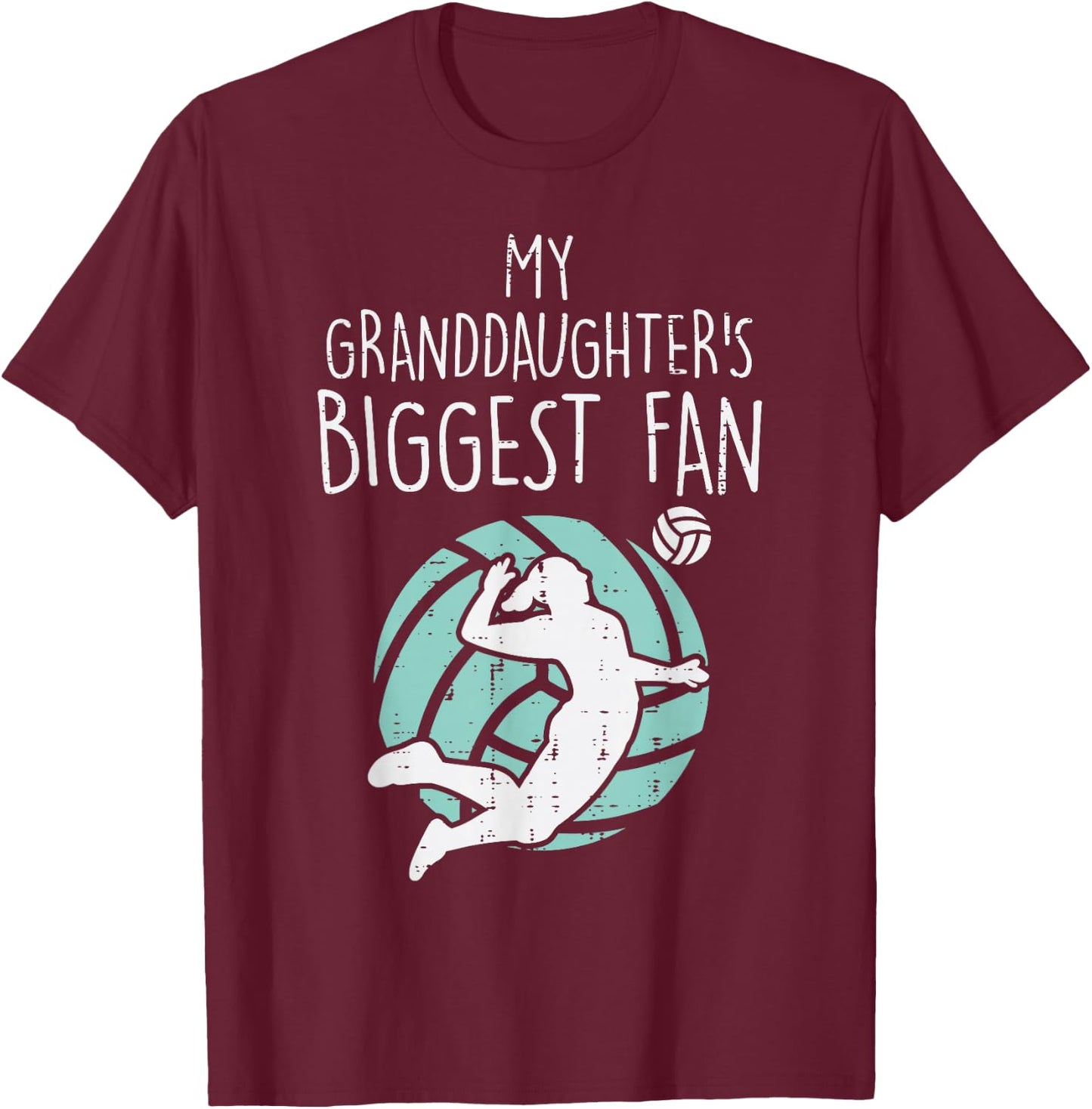 Granddaughters Biggest Fan Volleyball Family Grandma Grandpa T-Shirt - T-Shirt | Maroon
