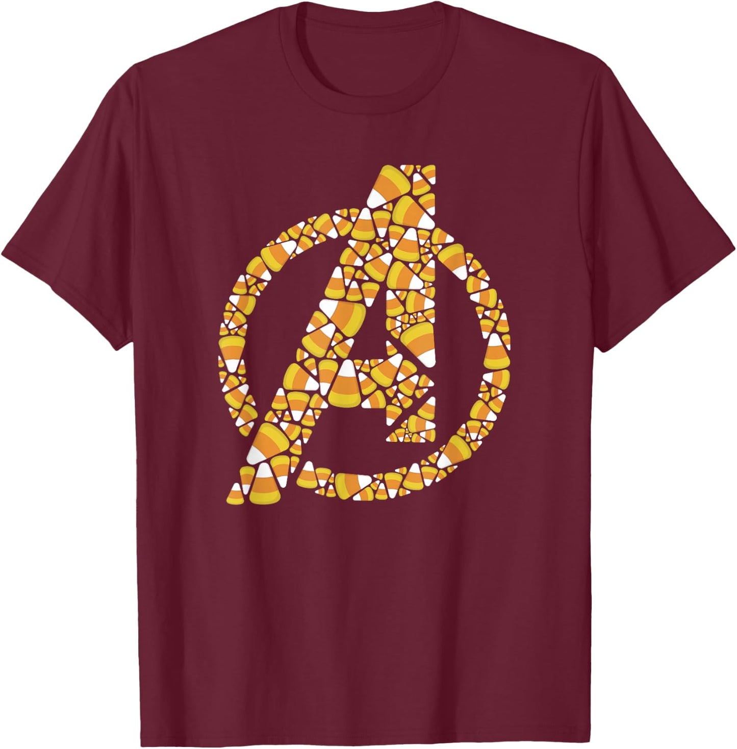 Marvel Halloween Avengers Logo Candy Corn Fill T-Shirt - T-Shirt | Maroon