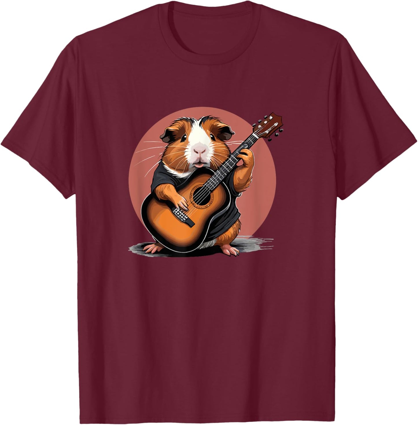 Guinea Pig playing Acoustic Guitar, Guinea Pig Guitarist T-Shirt - T-Shirt | Maroon