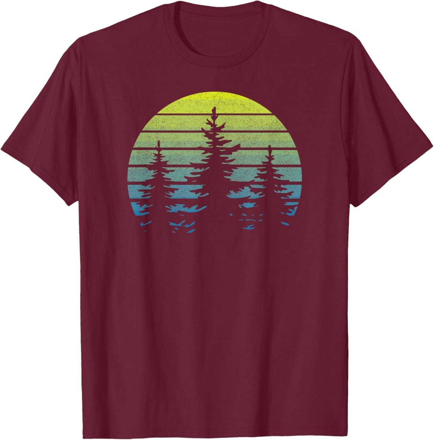 Vintage Sunset Trees Hiking Camping Souvenir Retro Throwback T-Shirt - T-Shirt | Maroon