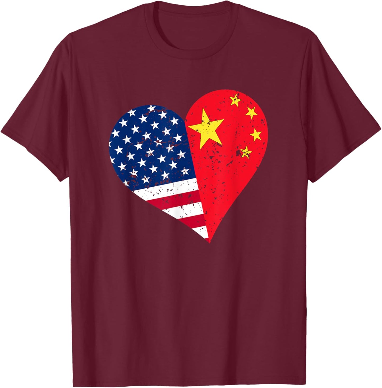 China USA Heart Shirt Distressed Chinese American Flag Kids Men T-Shirt - T-Shirt | Maroon