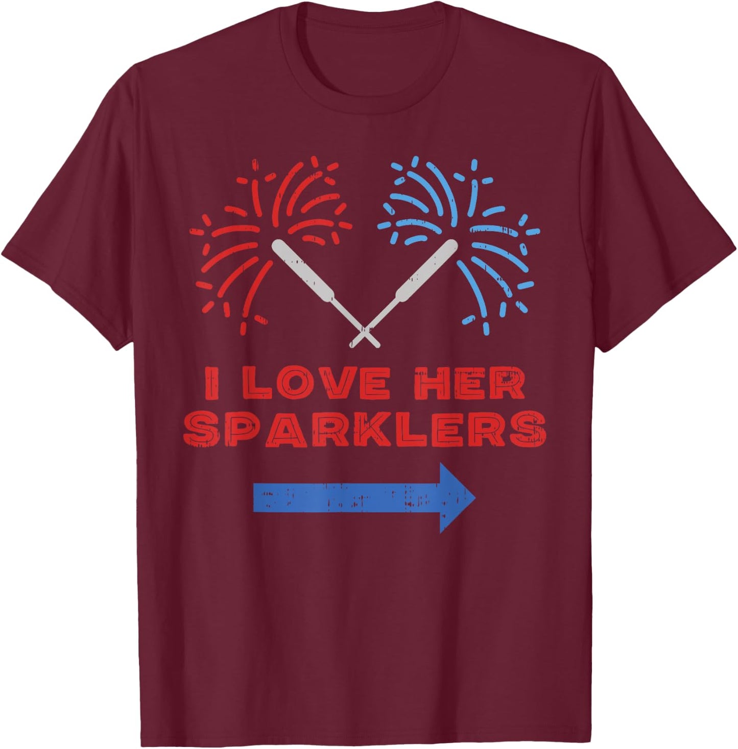 Love Her Sparklers Matching Couple 4th Of July Men Boyfriend T-Shirt - T-Shirt | Maroon