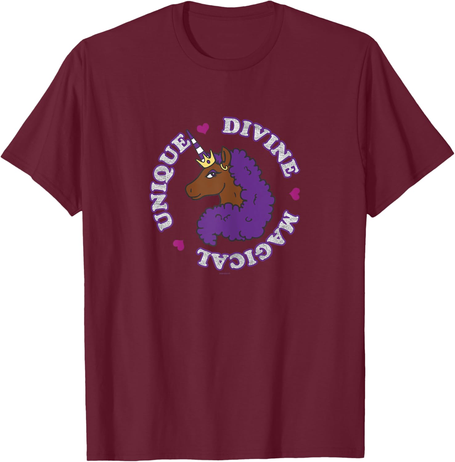 Afro Unicorn Unique Divine Magical Unique Purple Mane T-Shirt - T-Shirt | Maroon