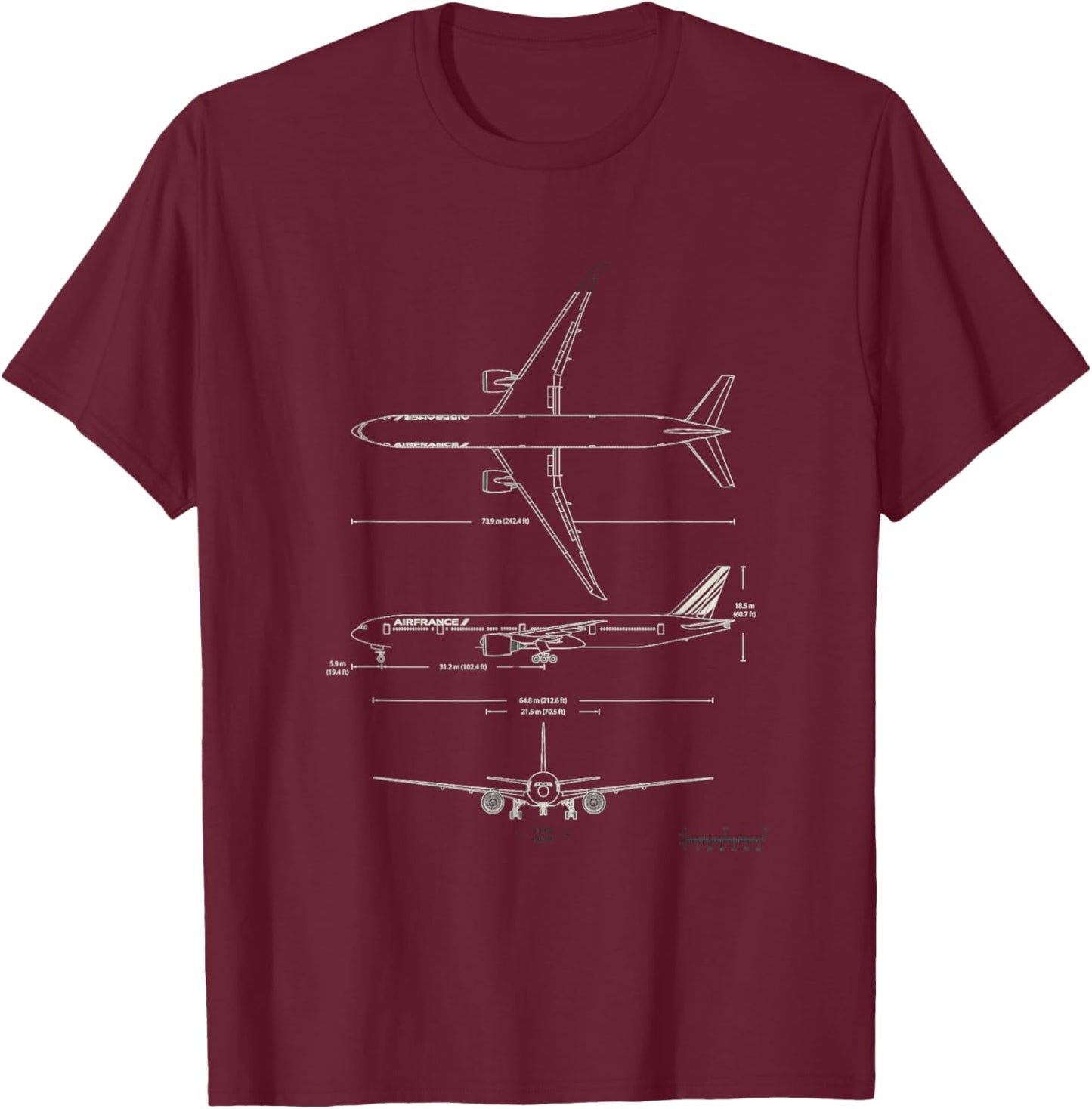 B-777 Aircraft blueprint T-Shirt - T-Shirt | Maroon