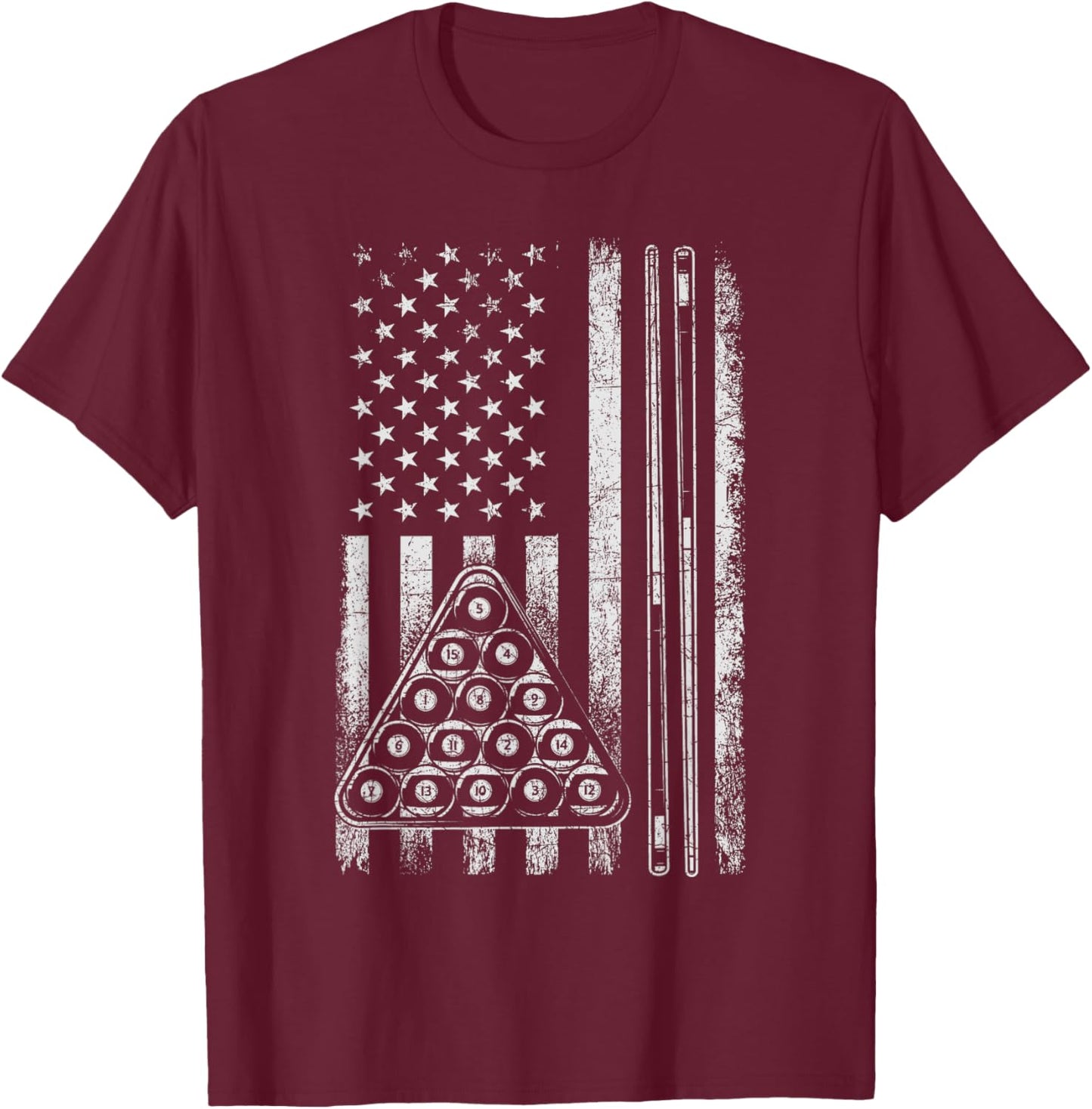 Billiard Game - USA American Flag Pool Player Sports Lover T-Shirt - T-Shirt | Maroon