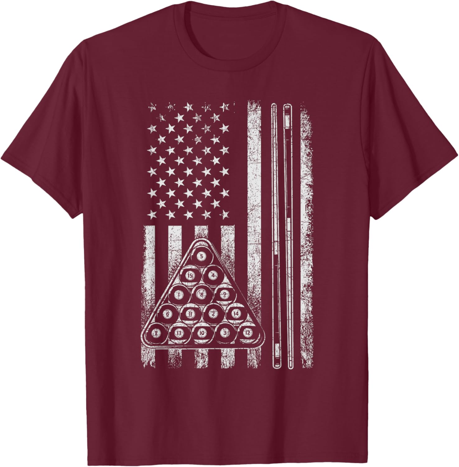 Billiard Game - USA American Flag Pool Player Sports Lover T-Shirt - T-Shirt | Maroon